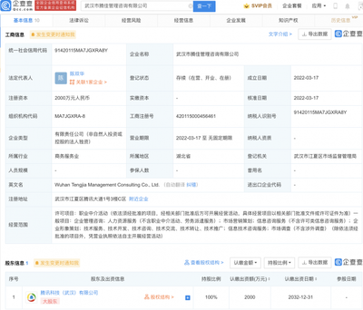 腾讯成立管理咨询公司 经营范围含职业中介活动